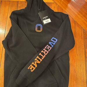 Black and Red Creative Hoodie with Bold Sleeve Text